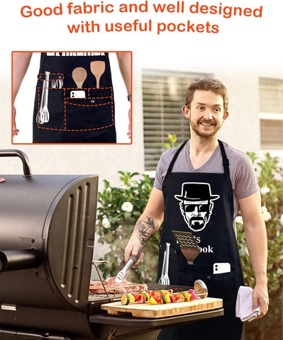 Image of Funny Cooking Chef Apron with Pockets BBQ Kitchen Work Aprons Birthday Dad Creative Gifts