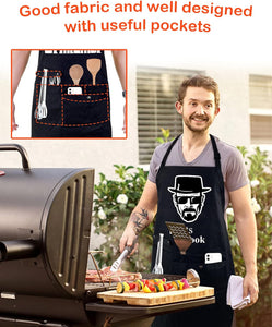 Funny Cooking Chef Apron with Pockets BBQ Kitchen Work Aprons Birthday Dad Creative Gifts