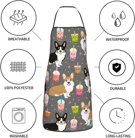 Image of Waterproof Apron with Neck Strap Adjustable Bib for Kitchen Balloon Donut Chef Aprons for Women Men Cooking