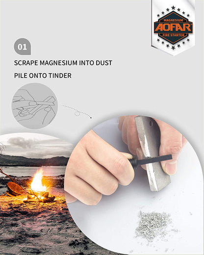 AOFAR Magnesium Fire Starter AF-374 (2-Pack) Waterproof Fire Steel Pouch for Camping, Hiking, Hunting, Backpacking,Outdoor Survival Fire Striker Kit