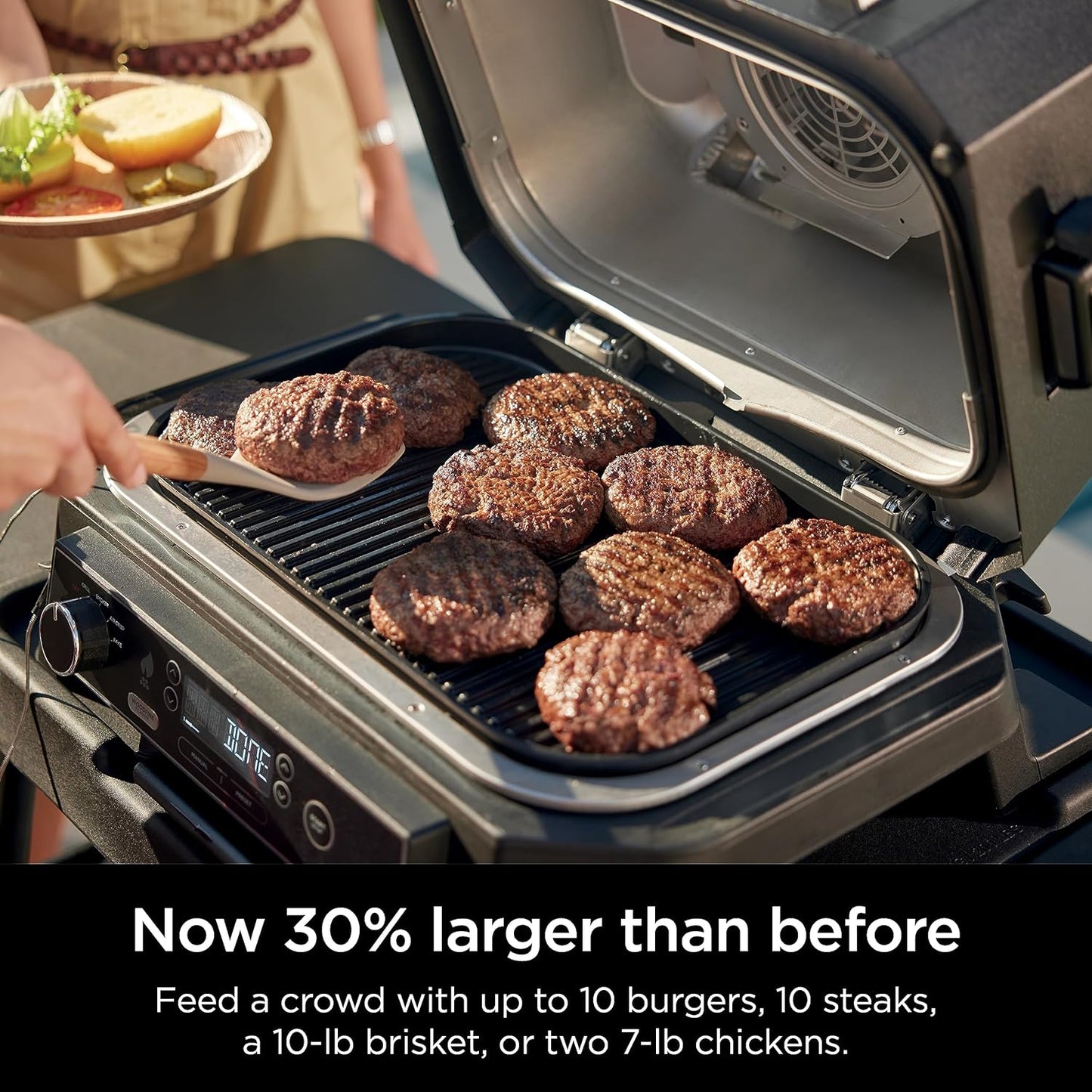OG850 Woodfire Pro XL Outdoor Grill & Smoker with Built-In Thermometer, 4-In-1 Master Grill, BBQ Smoker, Outdoor Air Fryer, Bake, Portable, Electric, Blue