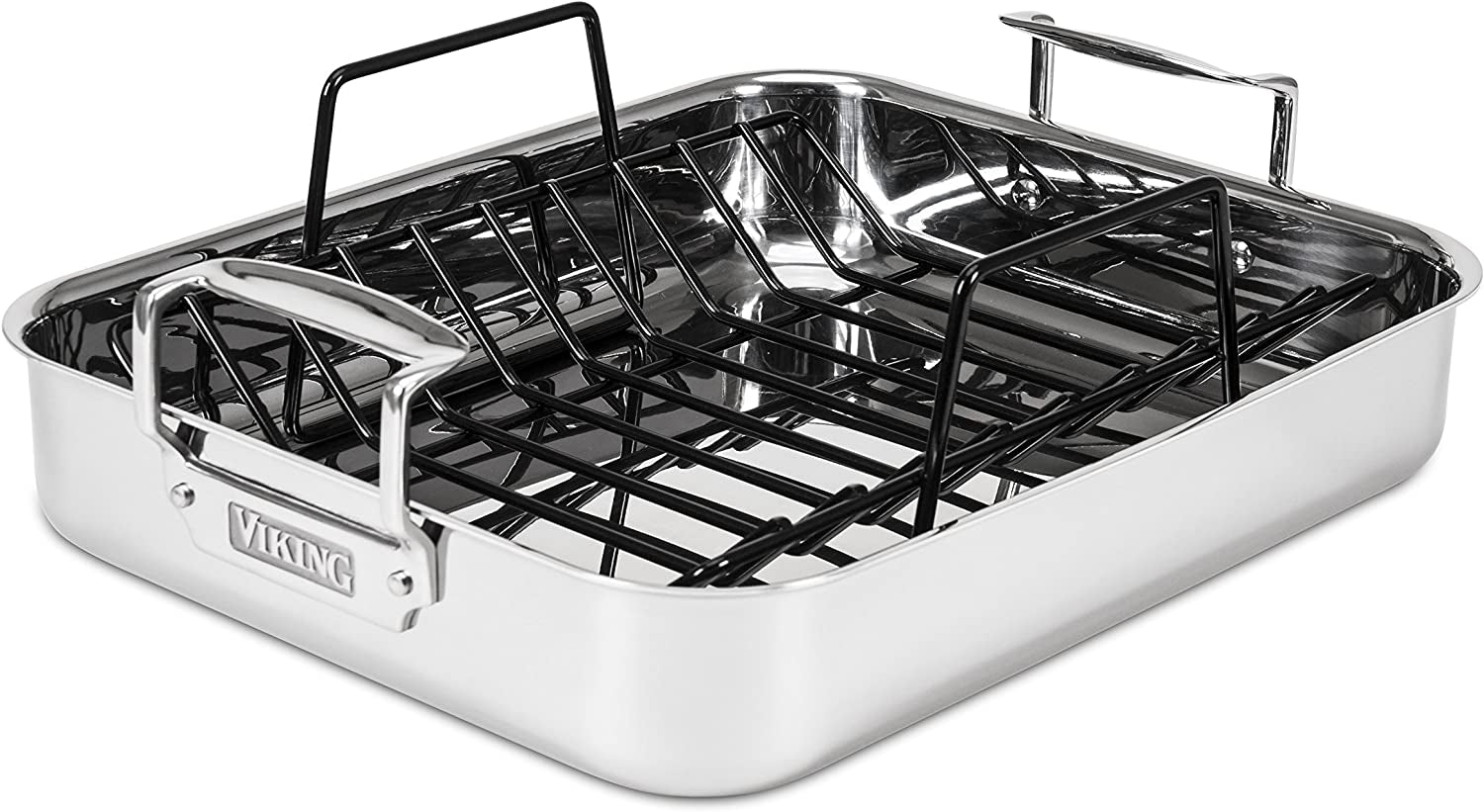 Viking Culinary 3-Ply Stainless Steel Roasting Pan, Includes a Nonstick Rack, Dishwasher, Oven Safe, Works on All Cooktops Including Induction