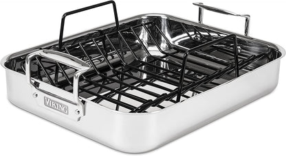 Viking Culinary 3-Ply Stainless Steel Roasting Pan, Includes a Nonstick Rack, Dishwasher, Oven Safe, Works on All Cooktops Including Induction