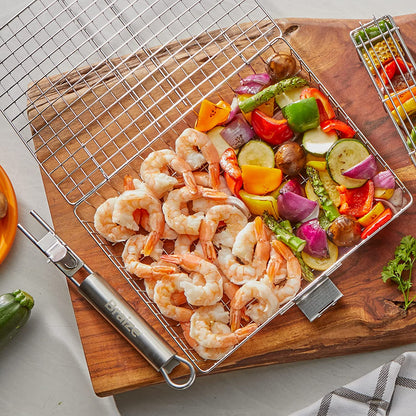 Braize Grill Basket with REMOVABLE HANDLE, Fish Grill Basket - Accessories for Outdoor Grill, Cooking Accessories, Bbq Grill. Grilling Grilling Set Camping Gear Accessories.