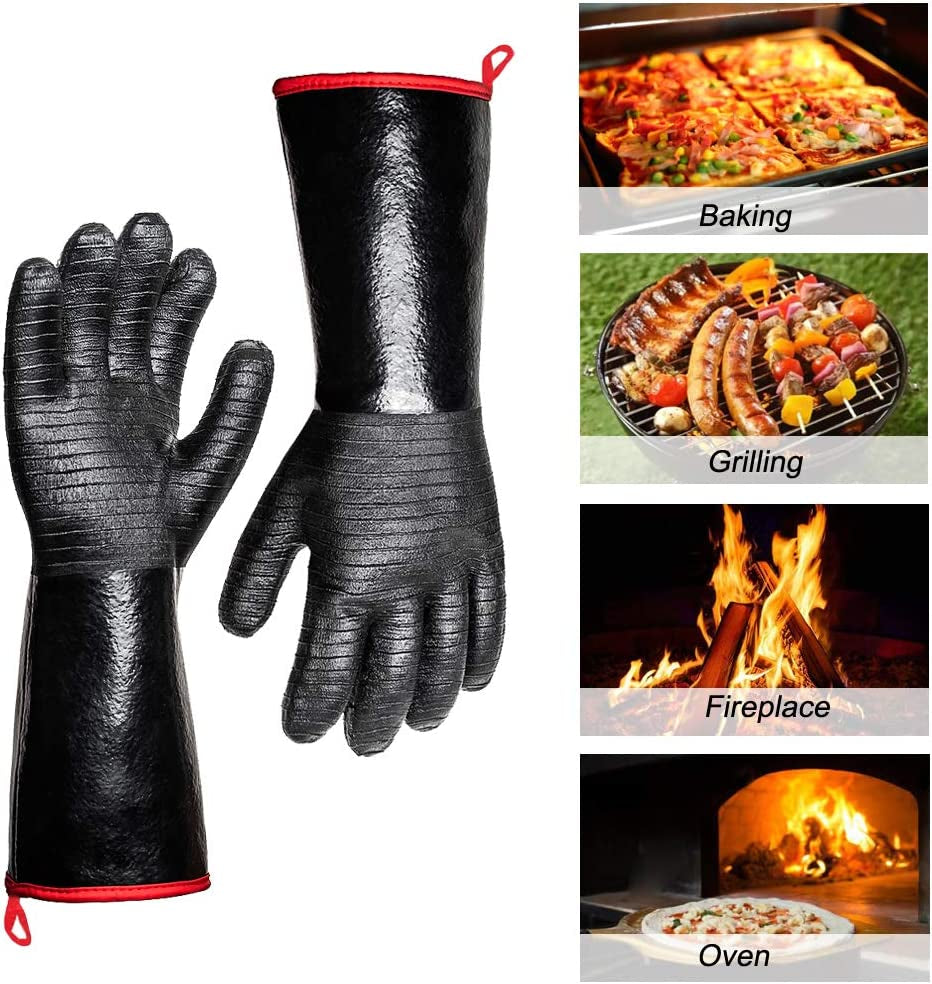 932°F Extreme Heat Resistant Gloves for Grill Bbq, Waterproof Long Sleeve Pit Grill Gloves for Fryer, Baking, Oven,Smoker,Fireproof, Oil Resistant Neoprene Coating（14-Inch ）