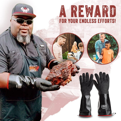 Image of BBQ Gloves Extreme Heat Resistant, Black Grilling Gloves with Breathable Cotton Lining, Waterproof, Fireproof, Oil Resistant Non-Slip, Smoker Grill Gloves, Great for Frying Cooking Oven Pit Barbecue