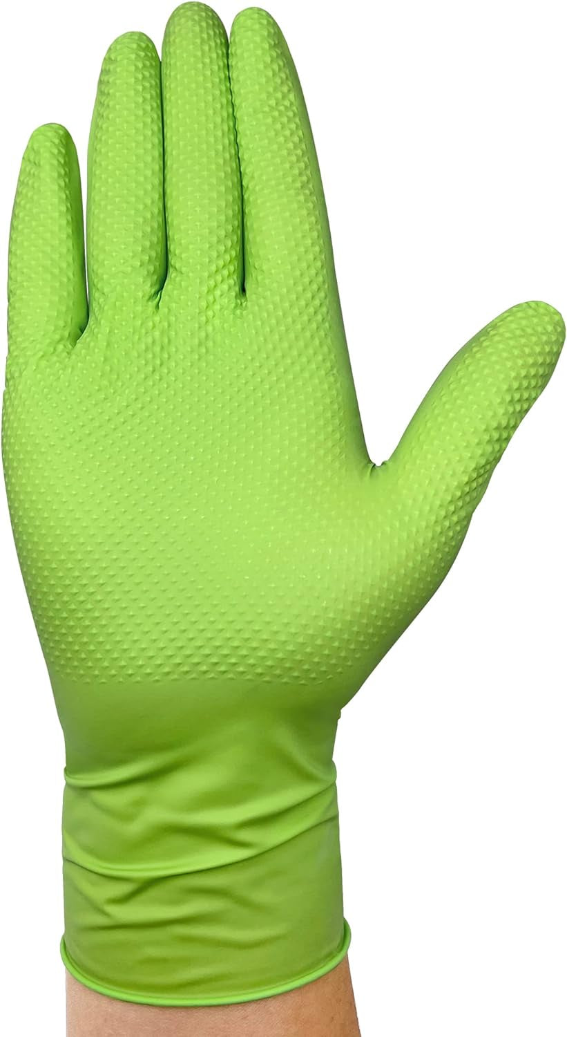Thor Grip Heavy Duty Green Industrial Nitrile Gloves with Raised Diamond Texture, 8-Mil, Latex Free, 100-Ct Box