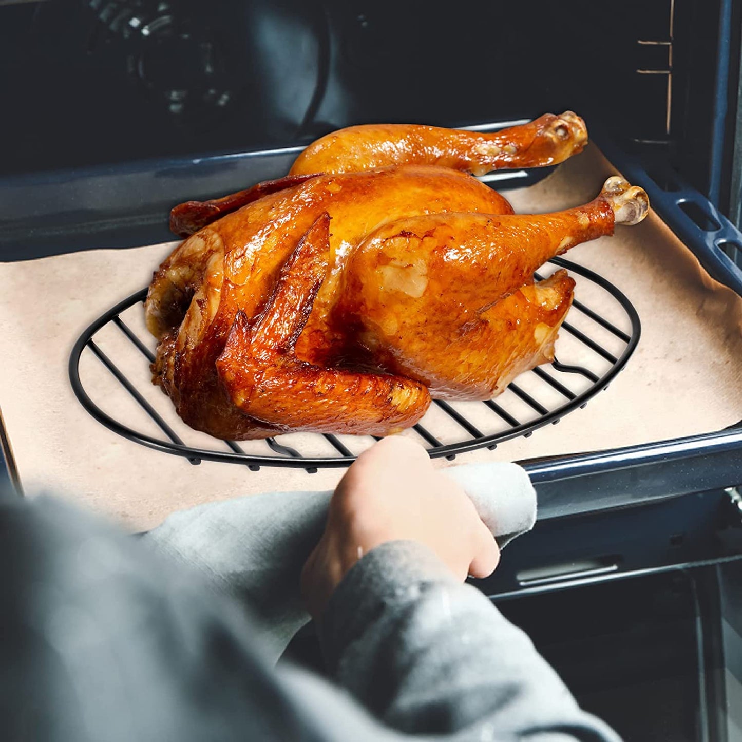 Oval Roasting Rack with Integrated Feet, Non-Stick Coating, Baking Rack Easy to Clean for Cooking, Roasting, Drying, Grilling 12×8.5 Inches Black