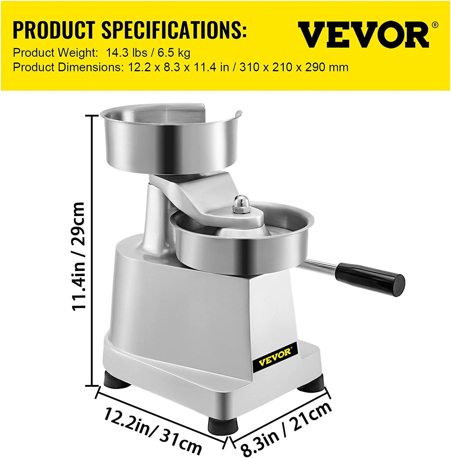 VBENLEM Commercial Hamburger Patty Maker 150Mm/6Inch Stainless Steel Burger Press Heavy Duty Hamburger Press Meat Patty Maker Hamburger Forming Processor with 1000 Pcs Patty Papers