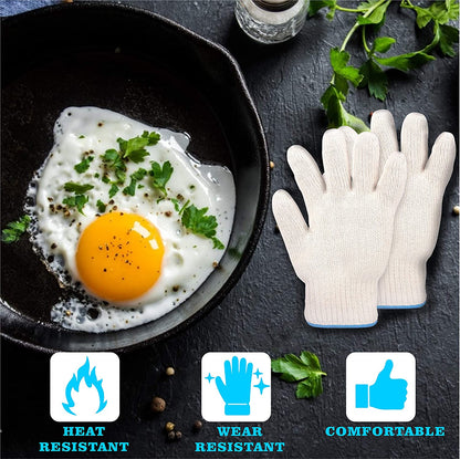 Heat Resistant Gloves - EN407 Certified 932°F Oven Gloves, Cut-Resistant Grill Gloves, Cooking Gloves for BBQ, Grilling, Baking, Cutting, Welding, Smoker Fireplace, 1 Pair (2 Pieces Set), White