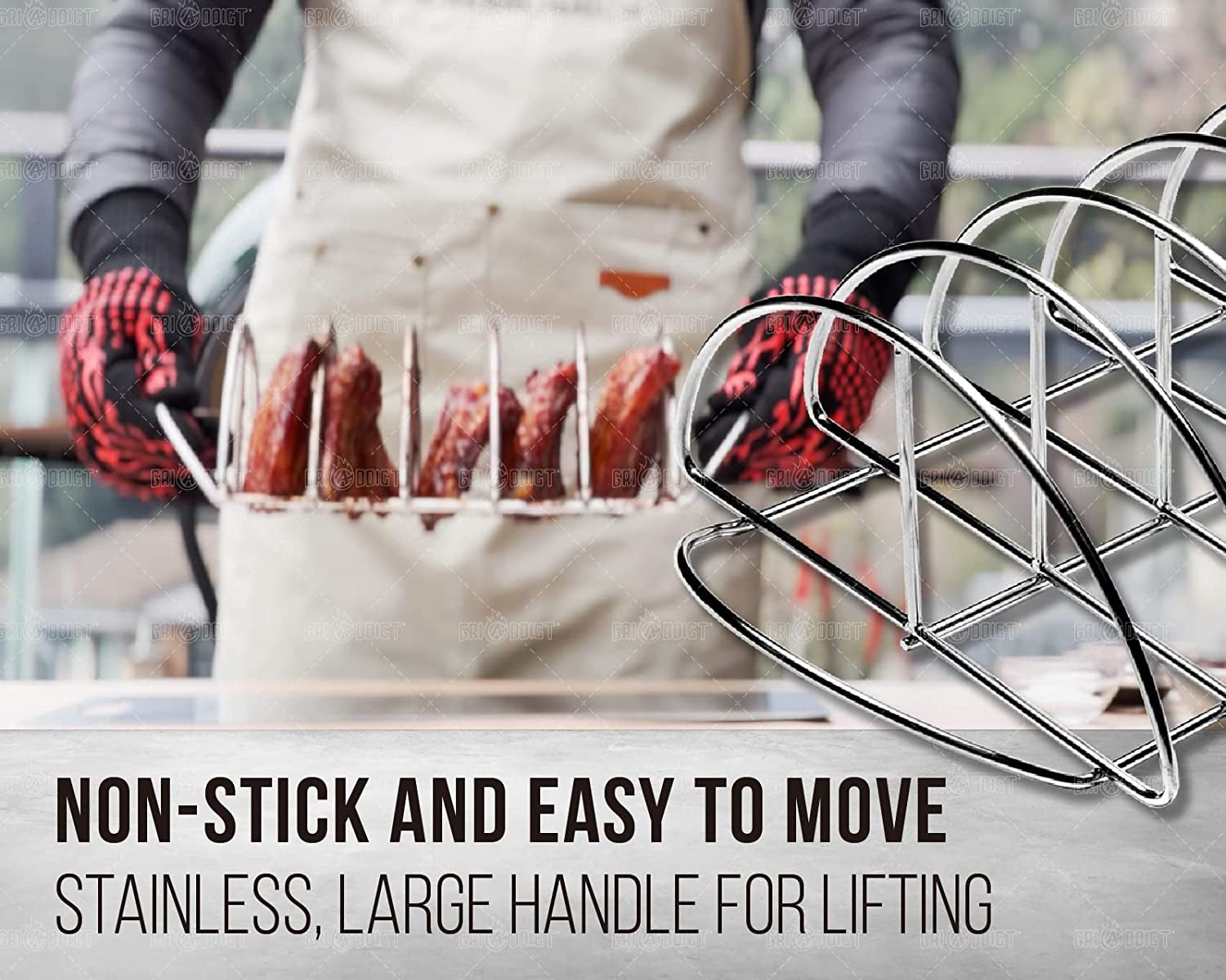 BBQ Rib Racks for Smoking, Classic Joe, BGE Grill Expander Rack Accessories - Optimizes Grilling Space, Standing Roast Rack Allows for More Even Cooking, Works with 18" or Larger Size Grill, Stainless