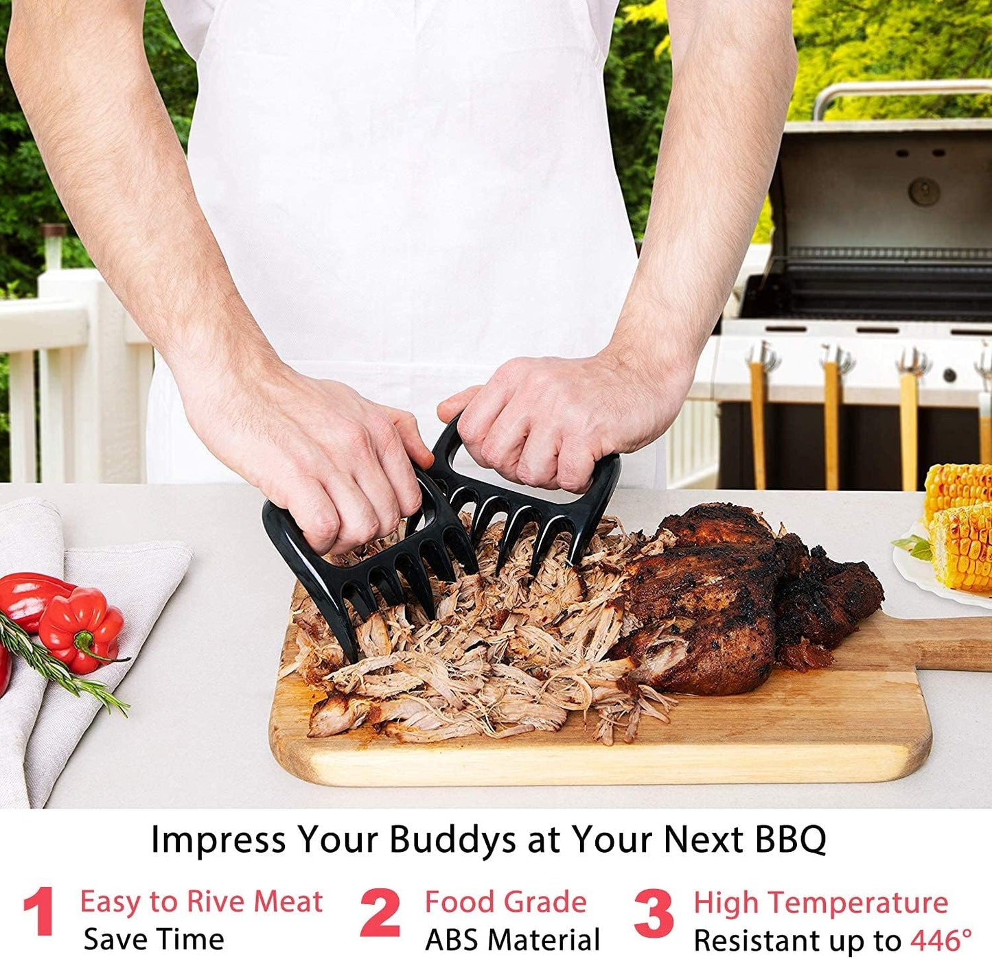 BBQ Grill Accessories Kit, 1472°F Heat Resistant BBQ Gloves Oven Mitts & Meat Shredder Claws & Silicone Sauce Basting Brush for Safe Grilling, Baking, Barbecue, Indoor & Outdoor Cooking