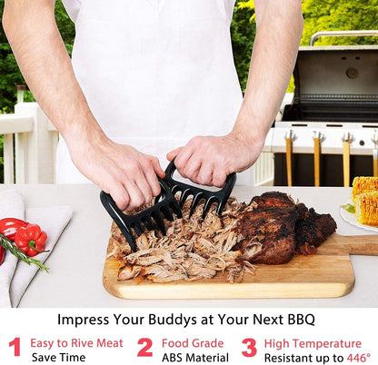 BBQ Grill Accessories Kit, 1472°F Heat Resistant BBQ Gloves Oven Mitts & Meat Shredder Claws & Silicone Sauce Basting Brush for Safe Grilling, Baking, Barbecue, Indoor & Outdoor Cooking