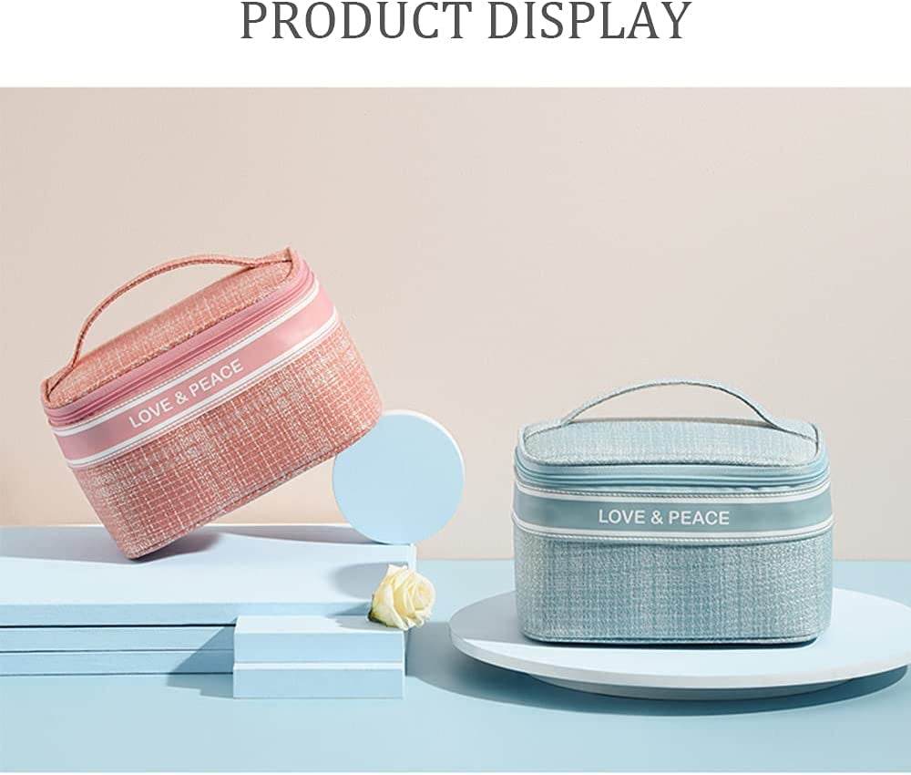 Makeup Bag Cosmetic Storage Case Travel Portable Organizer for Makeup Cosmetic Skincare, Girls, Women (Blue)