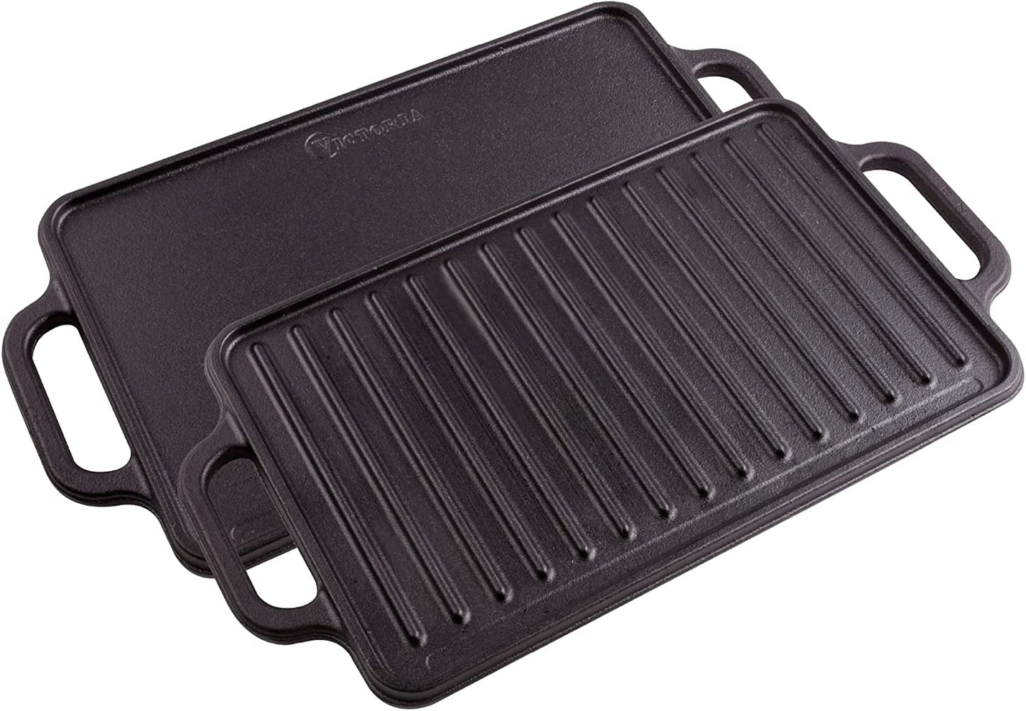 Rectangular Cast Iron Griddle. Double Burner Griddle, Reversible Griddle Grill, 13 X 8.5 Inch, Seasoned with 100% Kosher Certified Non-Gmo Flaxseed Oil, Model: GDL-189
