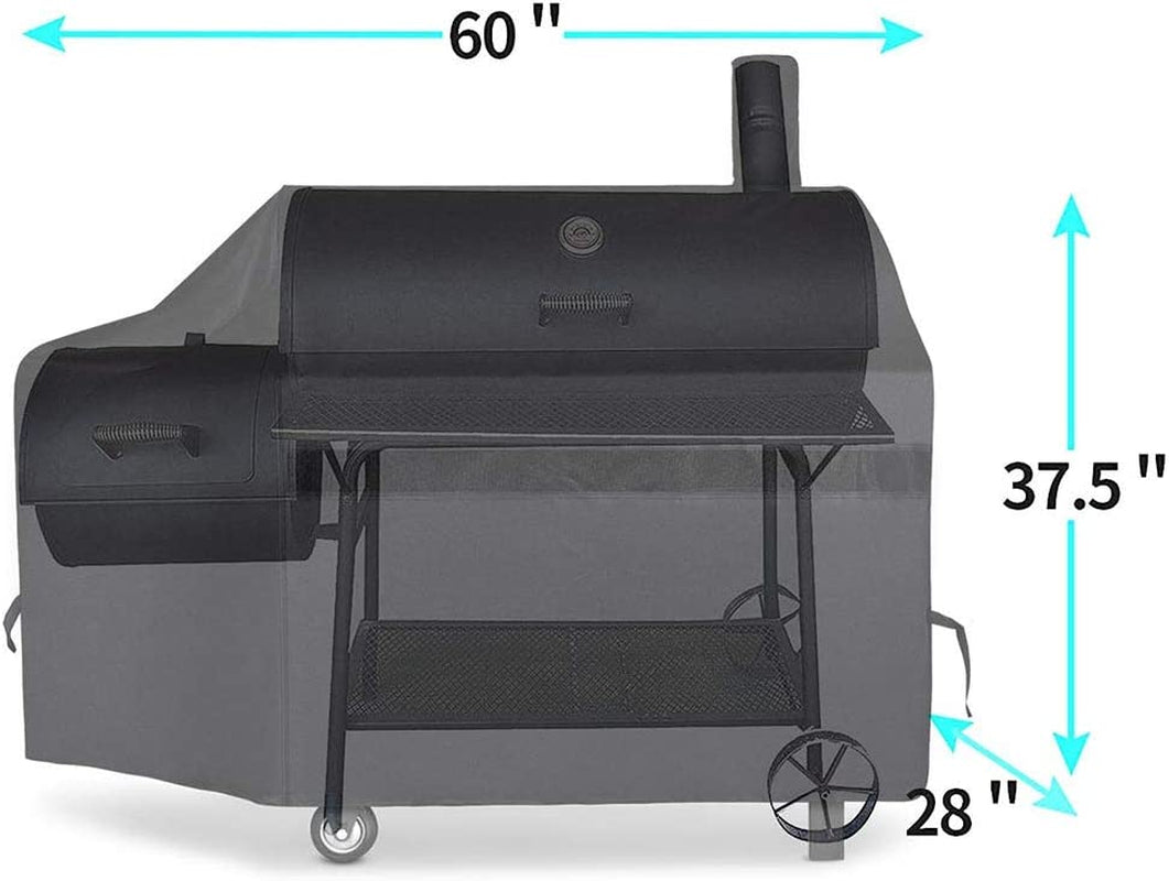 NEXCOVER Offset Smoker Cover - 60 Inch Waterproof Charcoal Grill Cover, Outdoor Heavy Duty BBQ Cover, Rip Resistant Smokestack Barbecue Cover for Brinkmann Char-Broil Weber Nexgrill, Black.