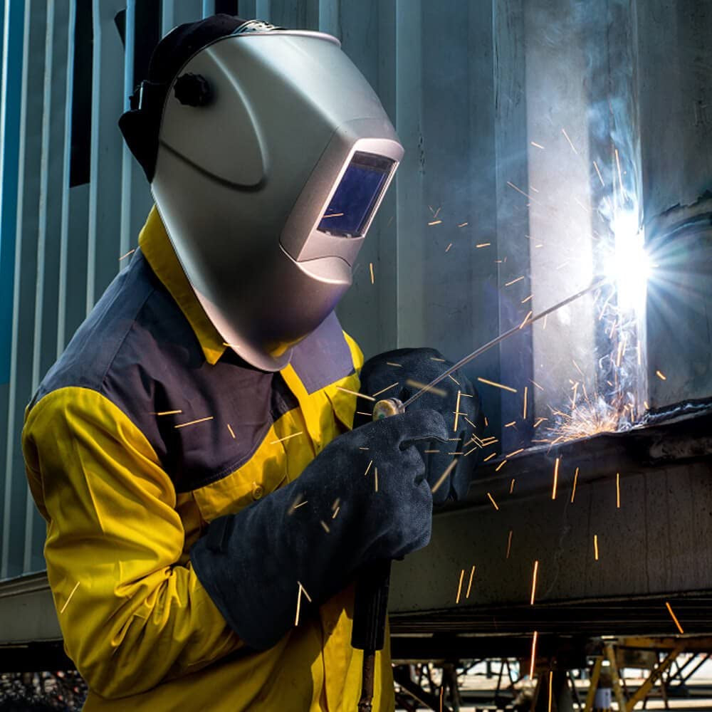 932°F Heat Resistant Welding Gloves 16 Inches Cowhide Leather - Long Sleeve and Insulated Lining BBQ Glove for Tig Welder/Mig/Grill/Barbecue/Green Egg/Stove Black-Gray