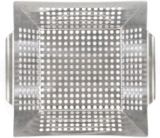 Mr. Bar-B-Q 06034Y Stainless Steel Vegetable Grill Basket | Perfect for Cooking Crispy Vegetables, Fish, and Meats on the Grill or BBQ | Built in Handles | Great for Cookouts and Camping