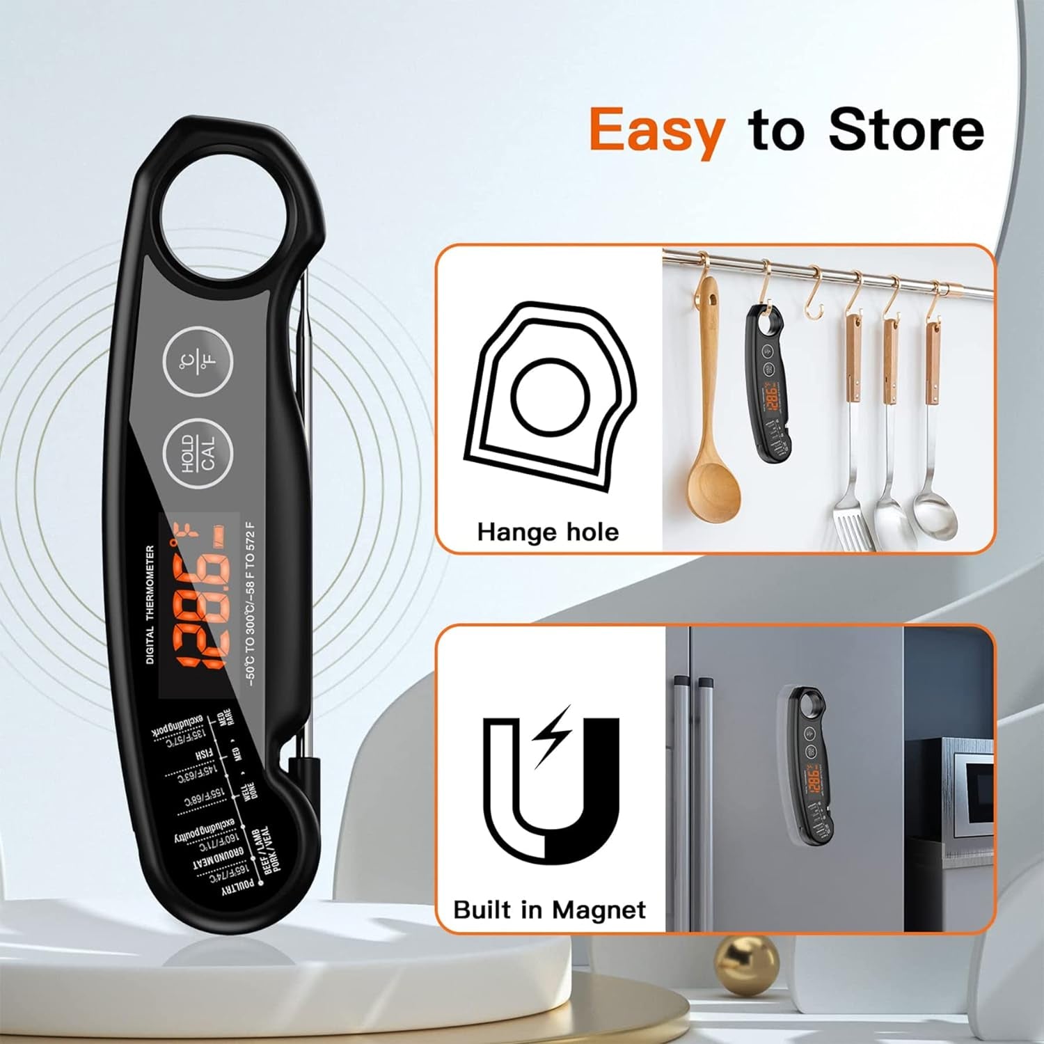 Digital Meat Thermometer,  Rechargeable Instant Read Food Thermometer with Backlight & Calibration, Auto On/Off, Waterproof Cooking Thermometer for Meat, Liquid, Deep Fry, Baking, Oven, BBQ