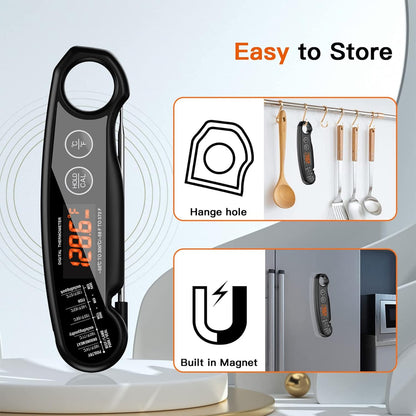 Digital Meat Thermometer,  Rechargeable Instant Read Food Thermometer with Backlight & Calibration, Auto On/Off, Waterproof Cooking Thermometer for Meat, Liquid, Deep Fry, Baking, Oven, BBQ