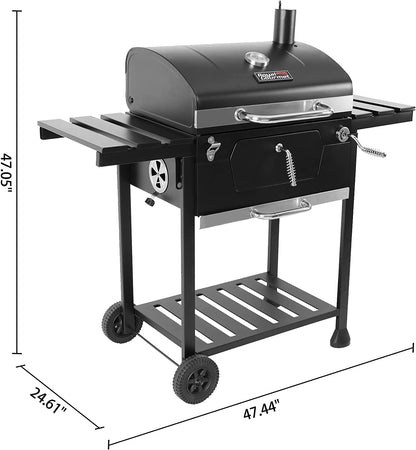 CD1824EN 24” Charcoal Grill Outdoor Smoker with Side Tables Backyard Griller Party BBQ Picnic Patio Cooking, Black