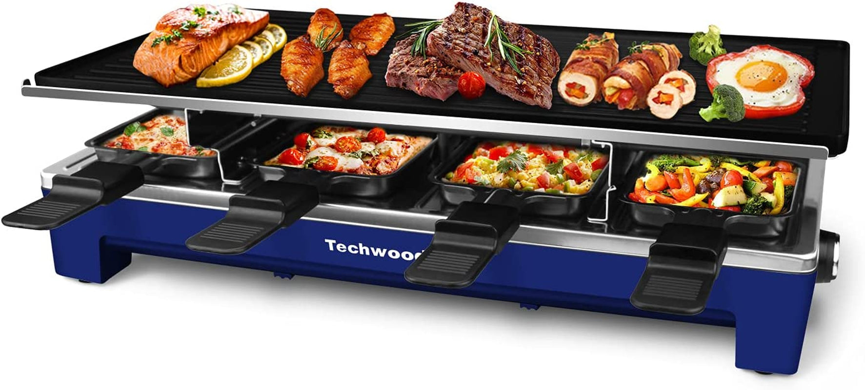 Raclette Grill,  Electric Table Indoor Grill Korean BBQ Grill, Removable 2-In-1 Non-Stick Grill Plate, 1500W Fast Heating with 8 Cheese Melt Pans, Ideal for Parties and Family Fun (Blue)