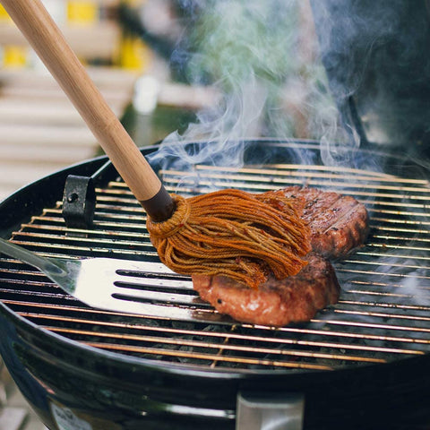 Image of Danzix 2 Pack BBQ Basting Mop, Professional Barbecue Sauce Large Mop with Wood Handle Washable Head with 2 Pack Extra Replacement Heads for Cooking Roasting Grilling