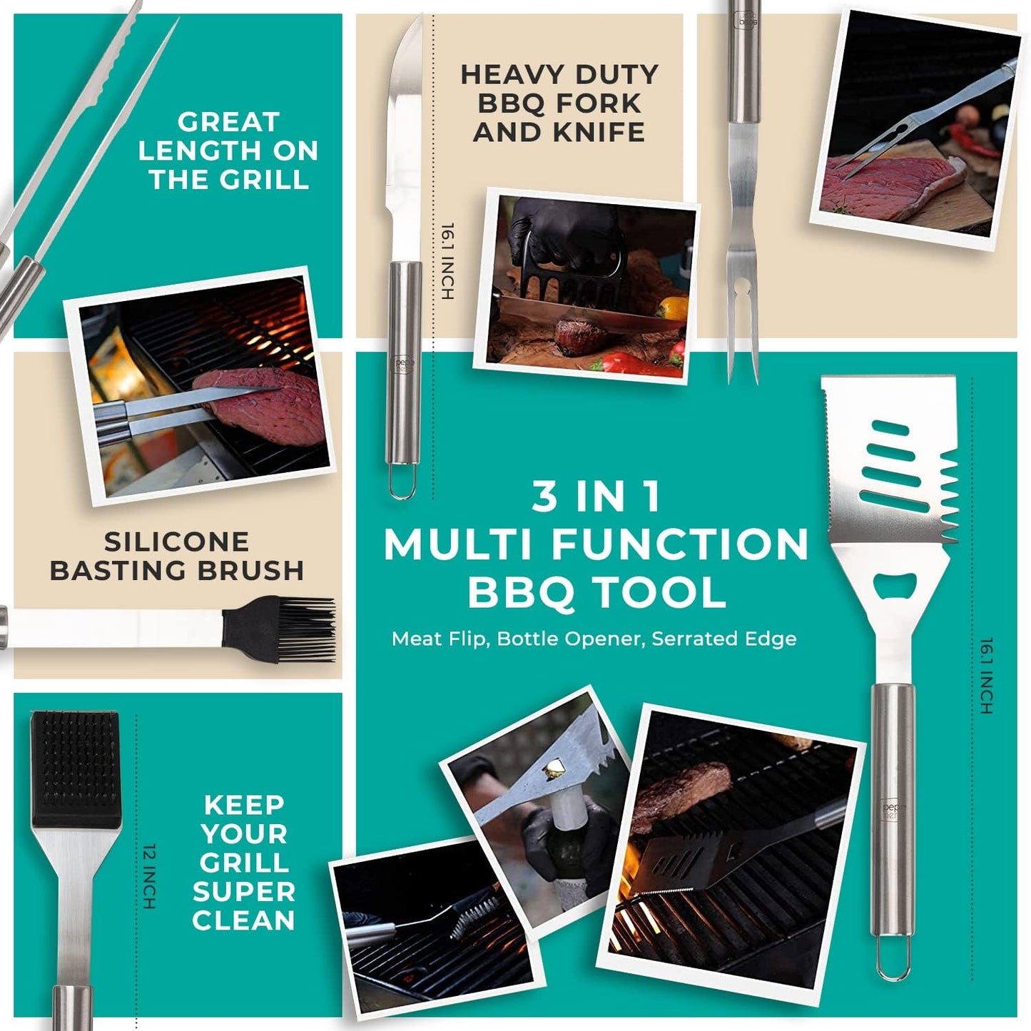 Grill Smoker Barbecue Accessories Tools Set - 29 Pcs Stainless Steel BBQ Flat Top Grill Tool Kit with Case for Outdoor Cooking & Camping – Deluxe Grilling Gift for Men (Aluminum Case)