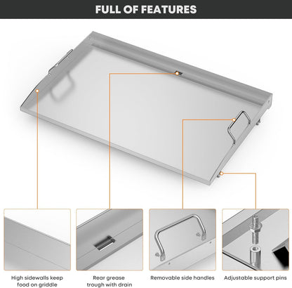 28 Inch Stainless Steel Griddle, Flat Top Griddle Replacement Top for Blackstone 28" 2-Burner Gas Grill Cooking Station, Griddle Top Replacement with Rear Grease System