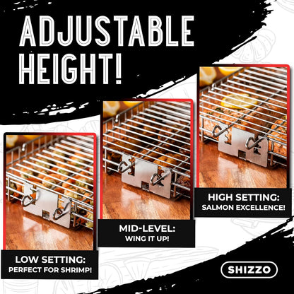 SHIZZO Adjustable Grill Basket, Barbecue BBQ Grilling, Stainless Steel Folding Portable Outdoor Camping Rack for Fish, Shrimp, Vegetables, Cooking Accessories, Gifts for Father, Husband