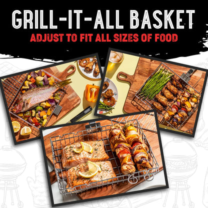 SHIZZO Adjustable Grill Basket, Barbecue BBQ Grilling, Stainless Steel Folding Portable Outdoor Camping Rack for Fish, Shrimp, Vegetables, Cooking Accessories, Gifts for Father, Husband