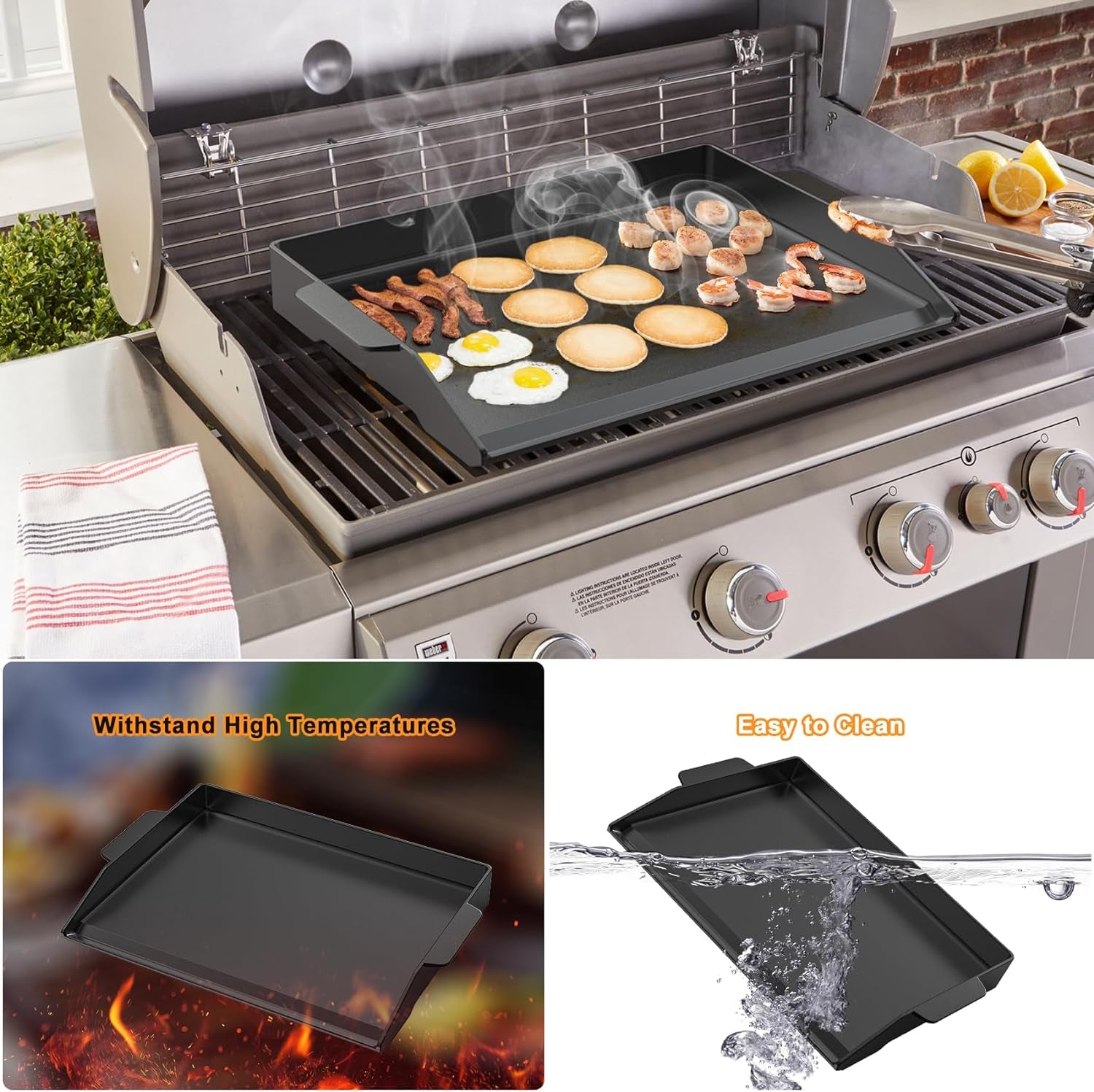 Universal Cast Iron Cooking Griddle, Nonstick Coating Griddle Flat Top Grill Plate with Extra High Sidewalls for All Gas Grills and 4 Burner Range Oven, 23" X 16"