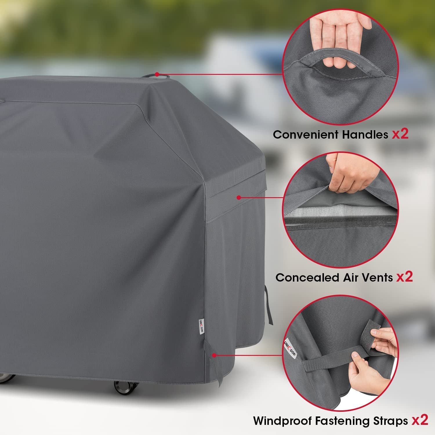 Unicook Grill Cover for Outdoor Grill, 60 Inch BBQ Cover, Heavy Duty Waterproof, Fade Resistant, Weather Resistant, Anti-Rip, Gas Grill Cover Compatible with Weber, Char-Broil, Nexgrill, Etc. Grey