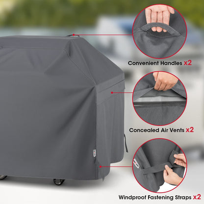 Unicook Grill Cover for Outdoor Grill, 60 Inch BBQ Cover, Heavy Duty Waterproof, Fade Resistant, Weather Resistant, Anti-Rip, Gas Grill Cover Compatible with Weber, Char-Broil, Nexgrill, Etc. Grey