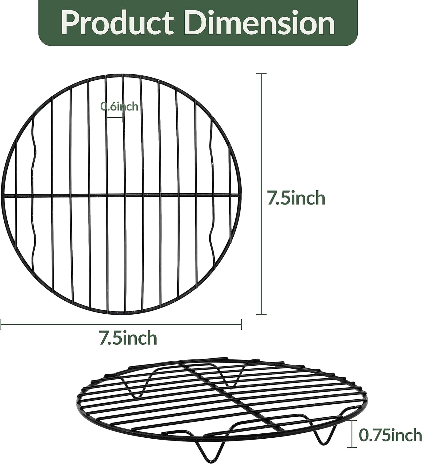 Teamfar round Cooling Rack, 7.5’’ Small Baking Roasting Grilling Rack with Stainless Steel Core & Non-Stick Coating, for Cooking Steaming Cooling, Healthy & Durable, Oven Safe & Easy Clean – Set of 2