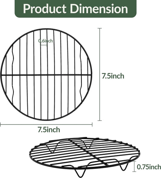 Teamfar round Cooling Rack, 7.5’’ Small Baking Roasting Grilling Rack with Stainless Steel Core & Non-Stick Coating, for Cooking Steaming Cooling, Healthy & Durable, Oven Safe & Easy Clean – Set of 2