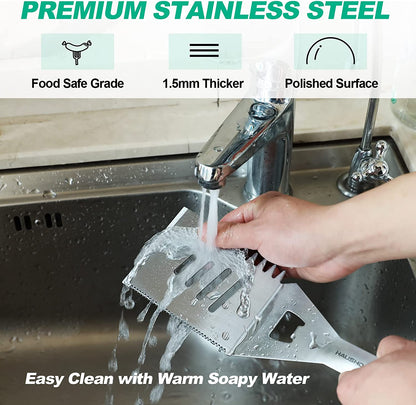 HAUSHOF Large Grill Accessories Heavy Duty BBQ Set Gifts for Men/Women - Premium Stainless Steel Spatula, Fork & Tongs (16.5/16/16.5 In.), Barbecue Utensils Tool Kit Gift for Grilling Lover Outdoor