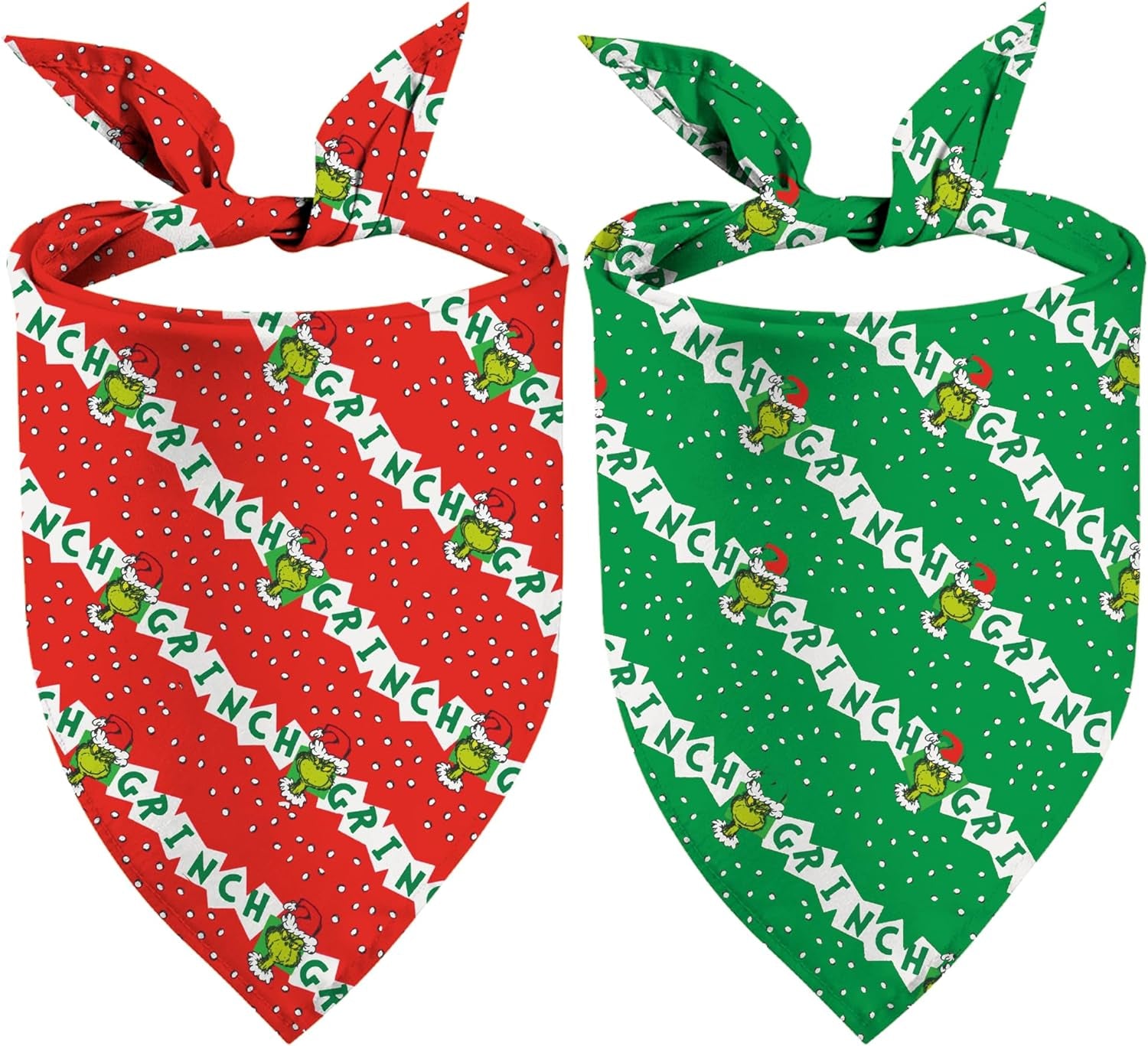 Christmas Dog Bandanas, Double Sided 2 Pack Holiday New Year Puppy Bandanas, Girnch Smile Square Dog Kerchief Merry Christmas Dogs Gifts (05)