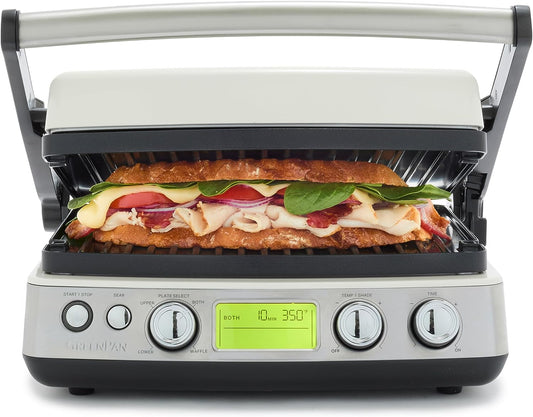 Elite 7-In-1 Multi-Function Contact Grill & Griddle, Healthy Ceramic Nonstick Aluminum, Two Sets of Grill & Waffle Plates, Adjustable Shade & Shear, Closed Press/Open Flat Surface,Cream White