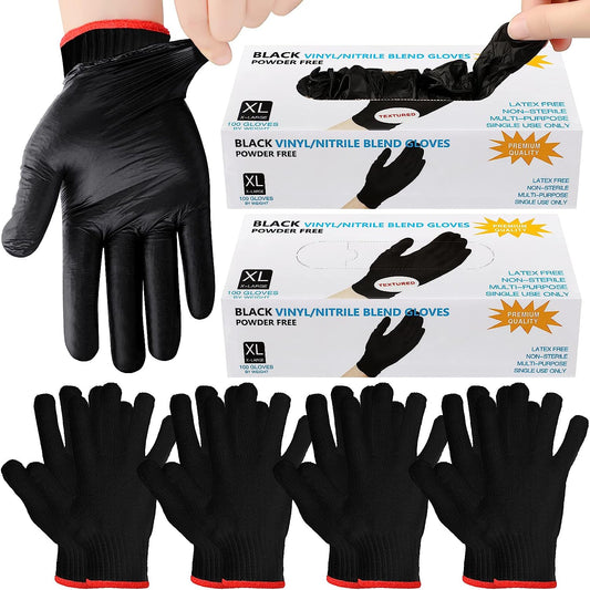 200 Pcs Disposable BBQ Gloves with 4 Pairs Cotton Liners Grilling Gloves BBQ Cooking Gloves (Black, Dark Gray, X-Large)