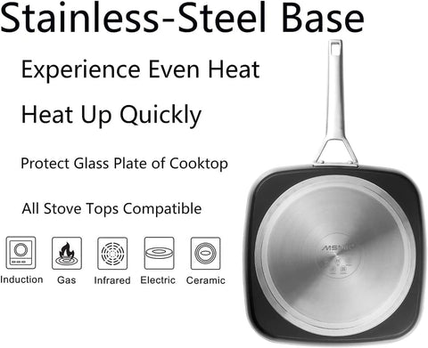 Image of Square Grill Pan with Lid, Stay-Cool Handle, Each Ridge Nonstick, Oven Safe Dishwasher Safe Induction Grill Pans for Stove Tops, Square Frying Pan, Bacon Pan, Indoor Chicken Skillet, 11-Inch