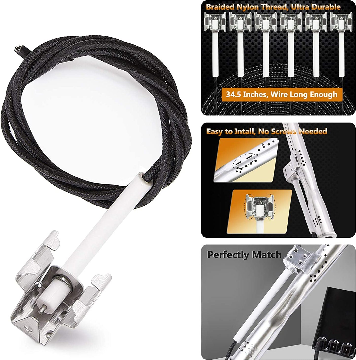 Grill Parts Kit Compatible with Nexgrill 720-0896B 720-0896C 720-0882A 720-0896 720-0925 720-0896E Grills, 6 Pack Grill Burner Tubes & Grill Ignitors & Flame Tamers Heat Shields