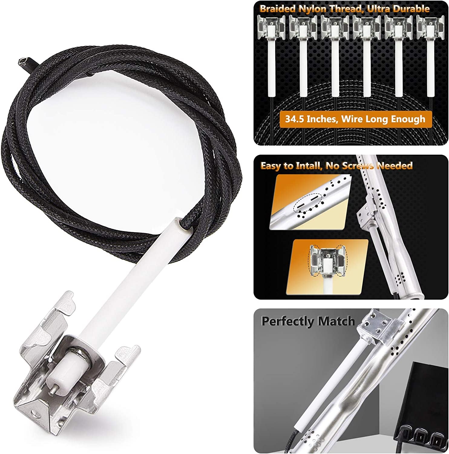 Grill Parts Kit Compatible with Nexgrill 720-0896B 720-0896C 720-0882A 720-0896 720-0925 720-0896E Grills, 6 Pack Grill Burner Tubes & Grill Ignitors & Flame Tamers Heat Shields