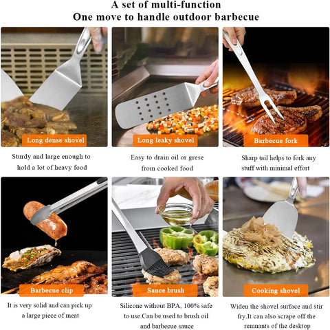 Image of Grill Accessories Kit 10 Pieces with a Utensils Holder, Stainless Steel Handle Assemble with Baklite Make It No Melting No Coming off and Heat Resistant, Grilling BBQ Griddle Accessories