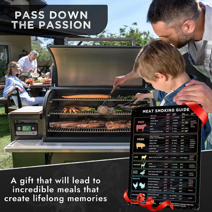 Meat Temperature Magnet & BBQ Smoker Guide - Smoker & Pellet Grill Accessories - Wood, Time, & Temp - BBQ Smoker Accessories - Grilling Gifts for Men
