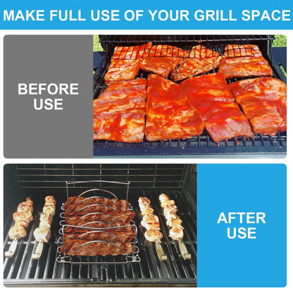 TAILGRILLER 3 in 1 Rib Racks & Chicken Leg Rack for Grill & Smoke, Foldable Roasting Rack, Roast up to 6 Large Ribs, 12 Chicken Leg, 1 Whole Chicken