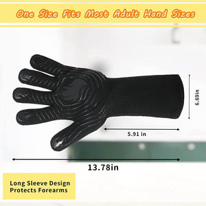 BBQ Gloves, 1472°F Heat Resistant Grilling Gloves Silicone Non-Slip Oven Gloves Kitchen Gloves for Barbecue, Cooking, Baking (Black)