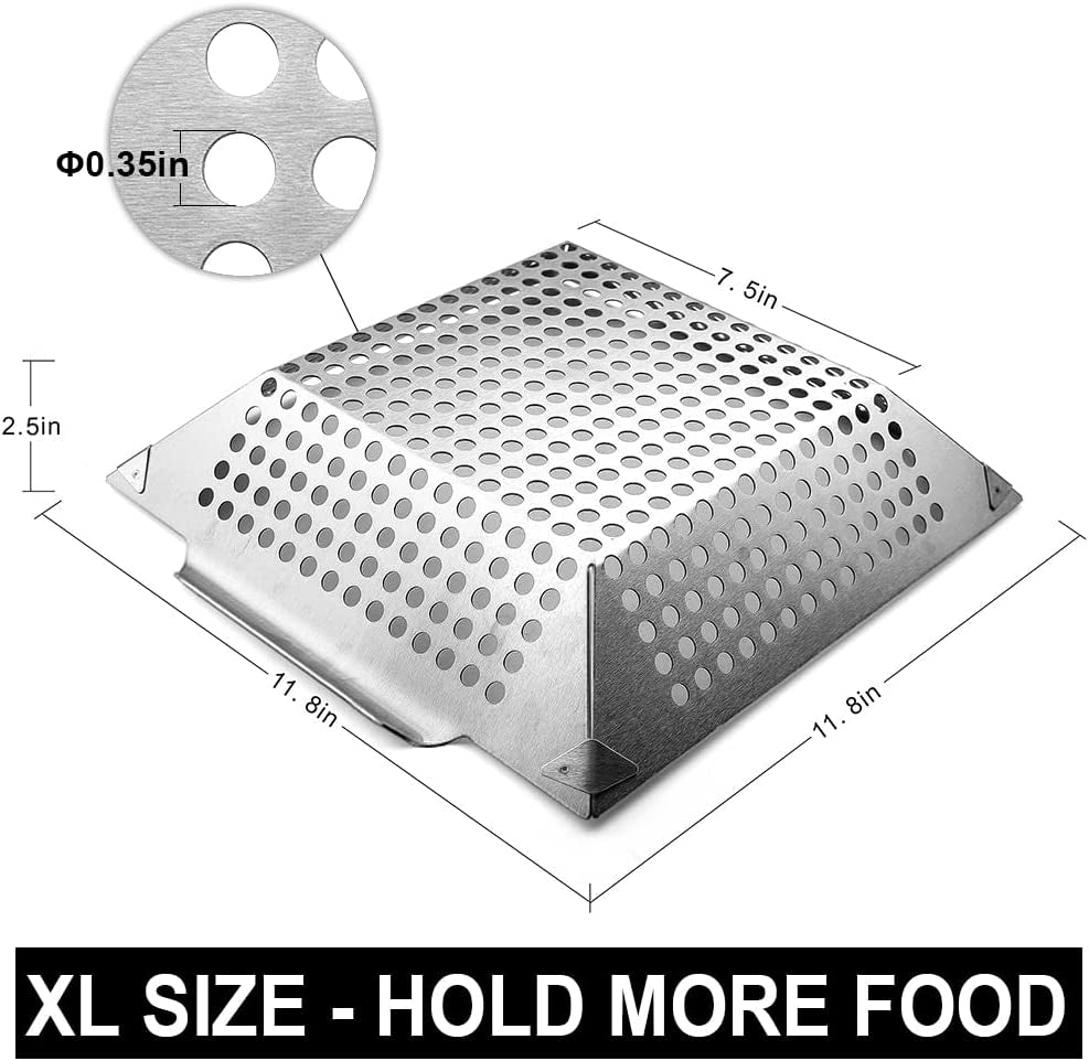 GRILLART Grill Basket Heavy Duty -Large Grill Baskets for Outdoor Grill Vegetables -Stainless Steel Veggie Grilling Basket/Pan - Lasting Grill Vegetable Basket BBQ Grill Accessories, Gifts for Dad Men