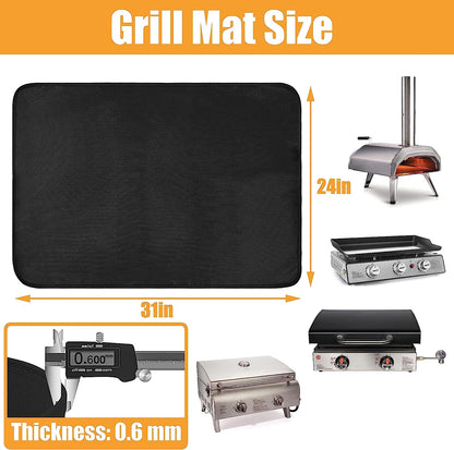 Amerbro 24X31In Heat Resistant Grill Mats for Outdoor Grill to Protect Your Prep Table and Outdoor Grill Table - Fire Proof & Water Proof & Oil Proof BBQ Mat - Black (0.6Mm)