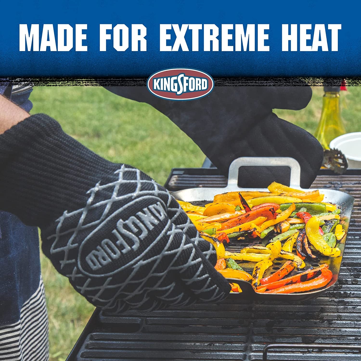 Extreme Heat BBQ Grill Gloves, 2 Count | Heat Resistant Barbecue Gloves | the Ultimate Heat Barrier Silicone Grilling Gloves with Anti-Slip Safe Grip, Black, 1 Size Fits All